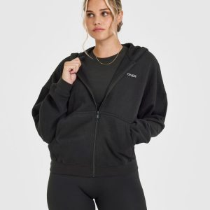 Mid Weight Zip Through Hoodie Soft Black