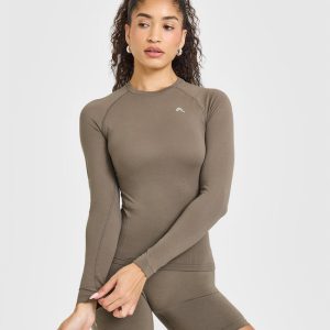 Go To Seamless Fitted Long Sleeve Top Moss Brown