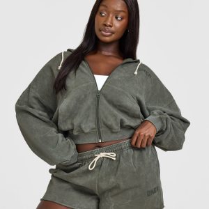 Raw Lounge Oversized Zip Hoodie Washed Dark Khaki