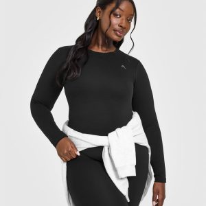 Cotton Icon Long Sleeve Top Black