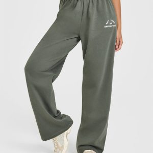 Lightweight Straight Leg Joggers with Graphic Dark Khaki