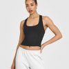 Mellow™ Rib Square Neck Mid Vest with Built in Bra Shelf Soft Black