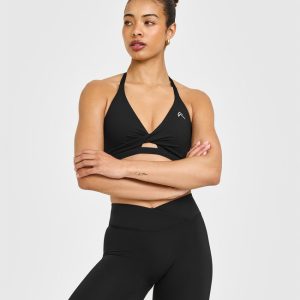 Unified Twist Sports Bra White Logo Black